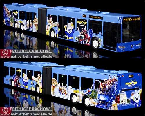 AWM Busmodell Mercedes-Benz Capa City im Mastab 1:87 von Rist-Reisen in Kenzingen mit Europa-Park-Werbung
