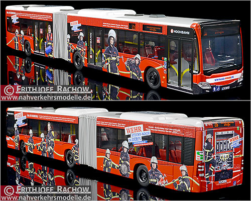 Rietze Busmodell Artikel 73628 Mercedes-Benz Citaro G 2015 Hochbahn Hamburg mit Werbung Feuerwehr Hamburg