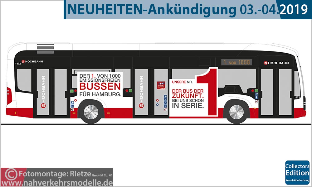 Rietze Busmodell Artikel 75503 Mercedes Benz E-Citaro Hamburger Hochbahn