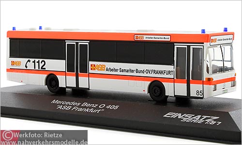 Rietze Busmodell Artikel 71826 Mercedes-Benz O 405 G R T W Groraumrettungswagen Arbeiter-Samariter-Bund Frankfurt