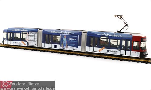 Rietze Linie 8 Straenbahnmodell Artikel STRA 01013 Adtranz G T 6 S Braunschweiger Verkehrs G m b H Baugenossenschaft Wiederaufbau Wagen 95 58