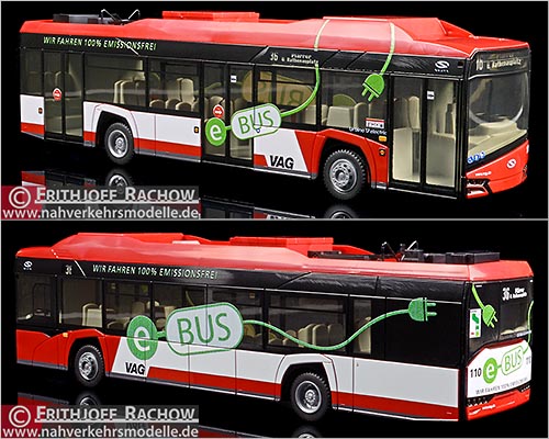 Rietze Busmodell Artikel 73028 Solaris U 12 electric Verkehrs Aktiengesellschaft Nrnberg